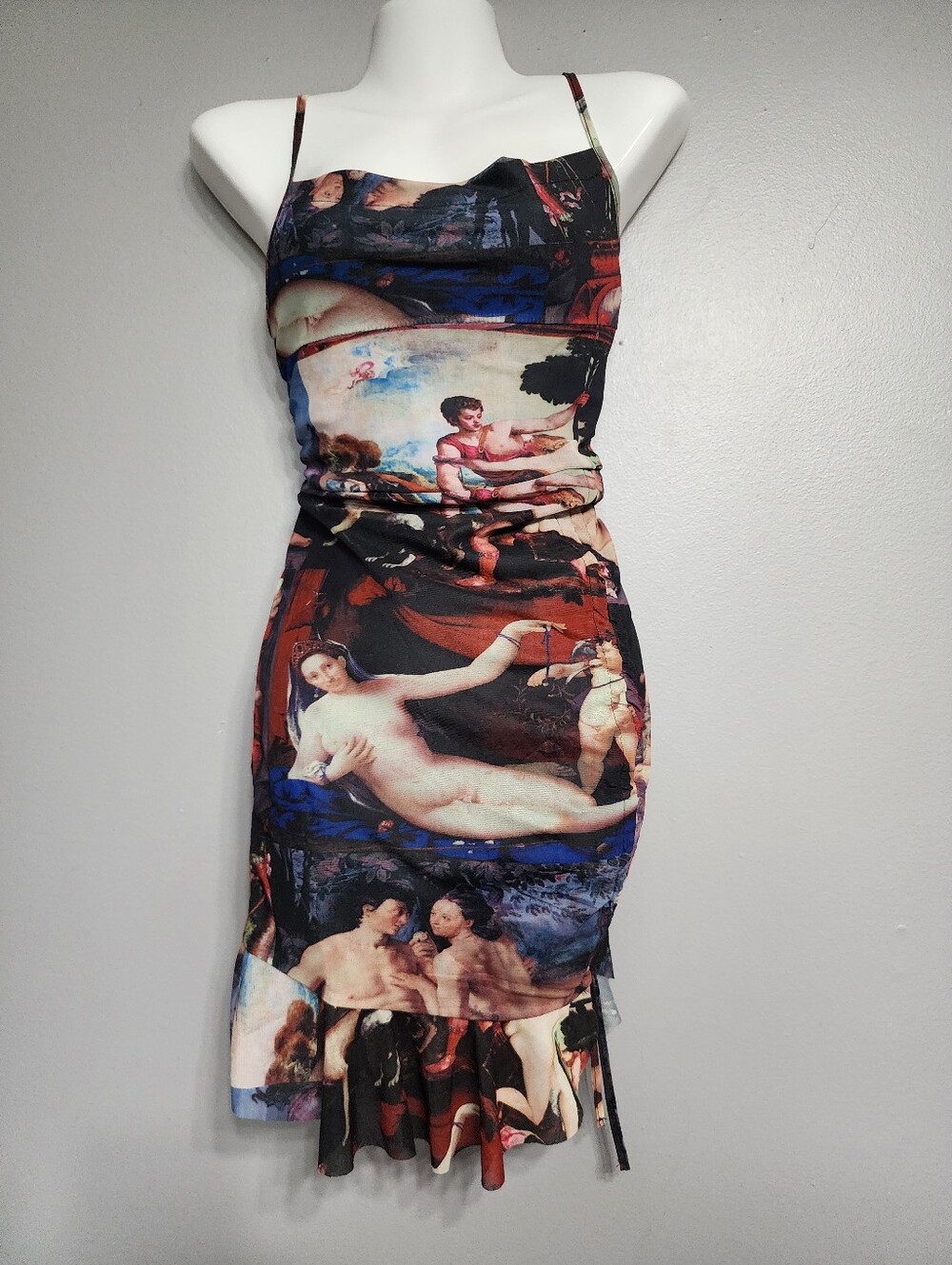 Multi-Color Renaissance Art Print Mini Dress